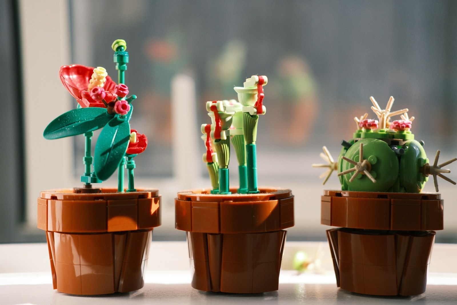 Lego plants in pots make a fun decorative display.