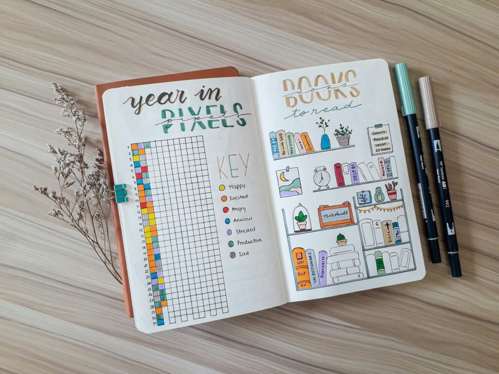 a bullet book with a planner and markers
