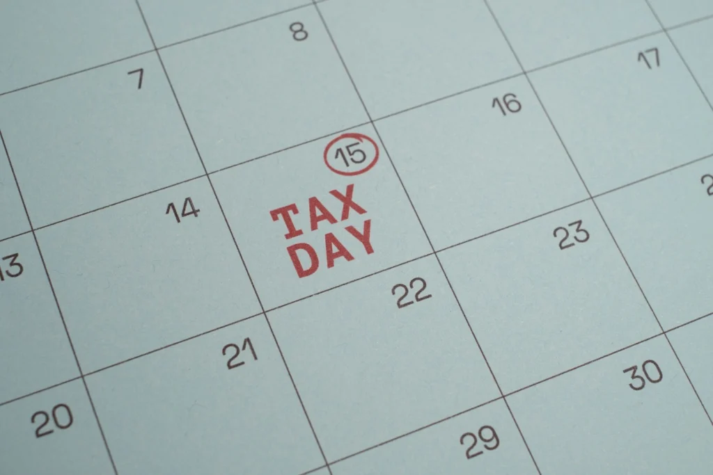 Tax day marked on a calendar
