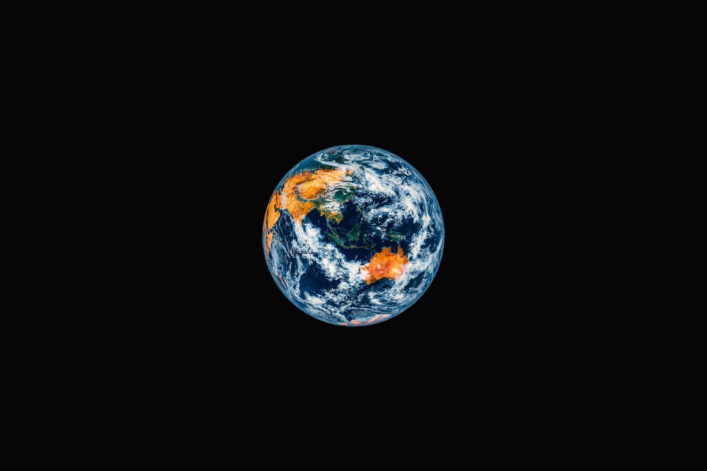 Planet earth viewed from space against black background