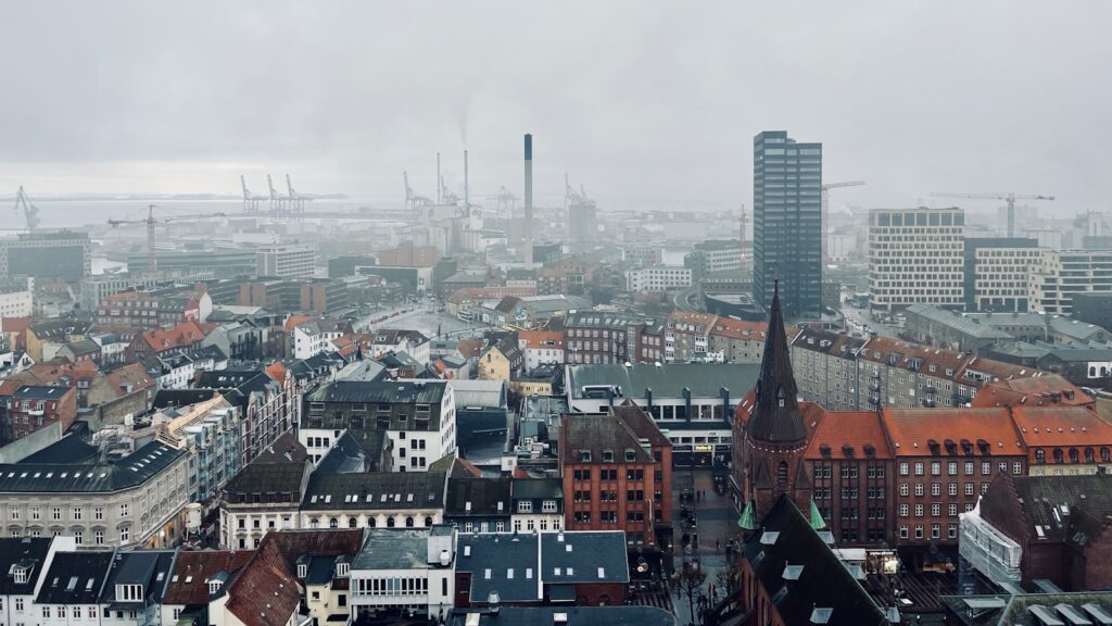 a view of a city from a tall building